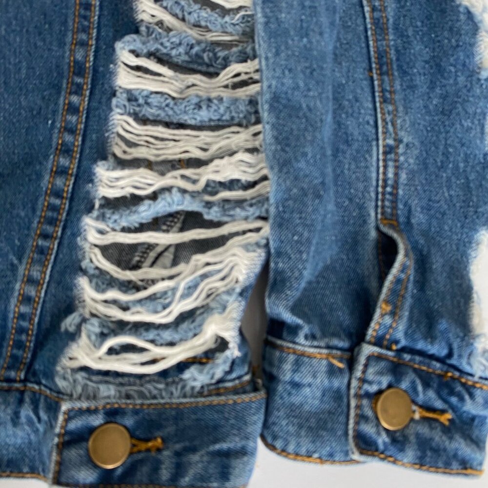 Denimland Paris Collection Jean Jacket Women M Destroyed Rhinestones Embroidered - Picture 10 of 13